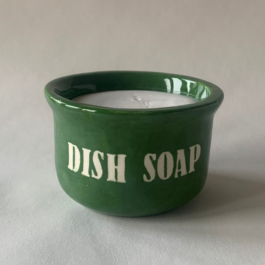 Solid Dish Soap Ramekin - Green glaze with "Dish Soap" text